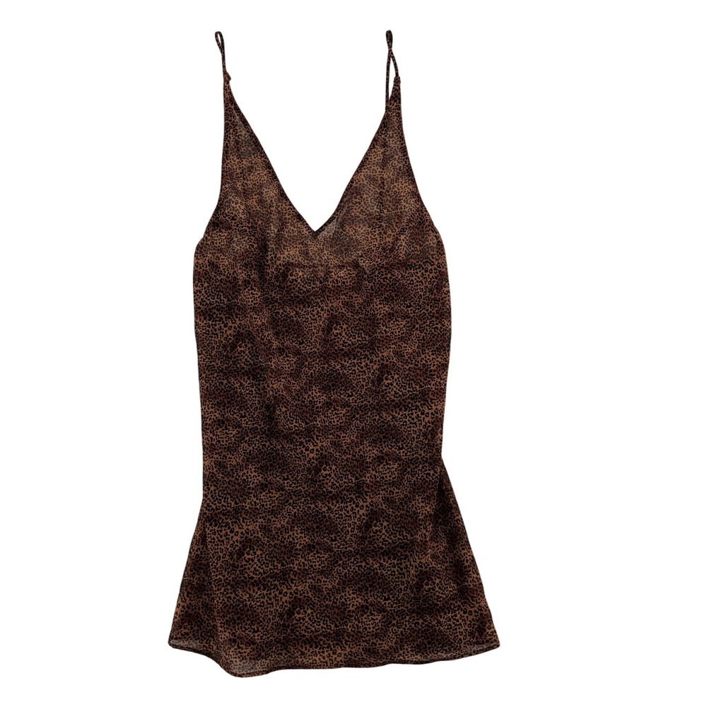 Victoria's Secret Sheer Leopard Print Slip Dress Brown Y2K Chemise Medium